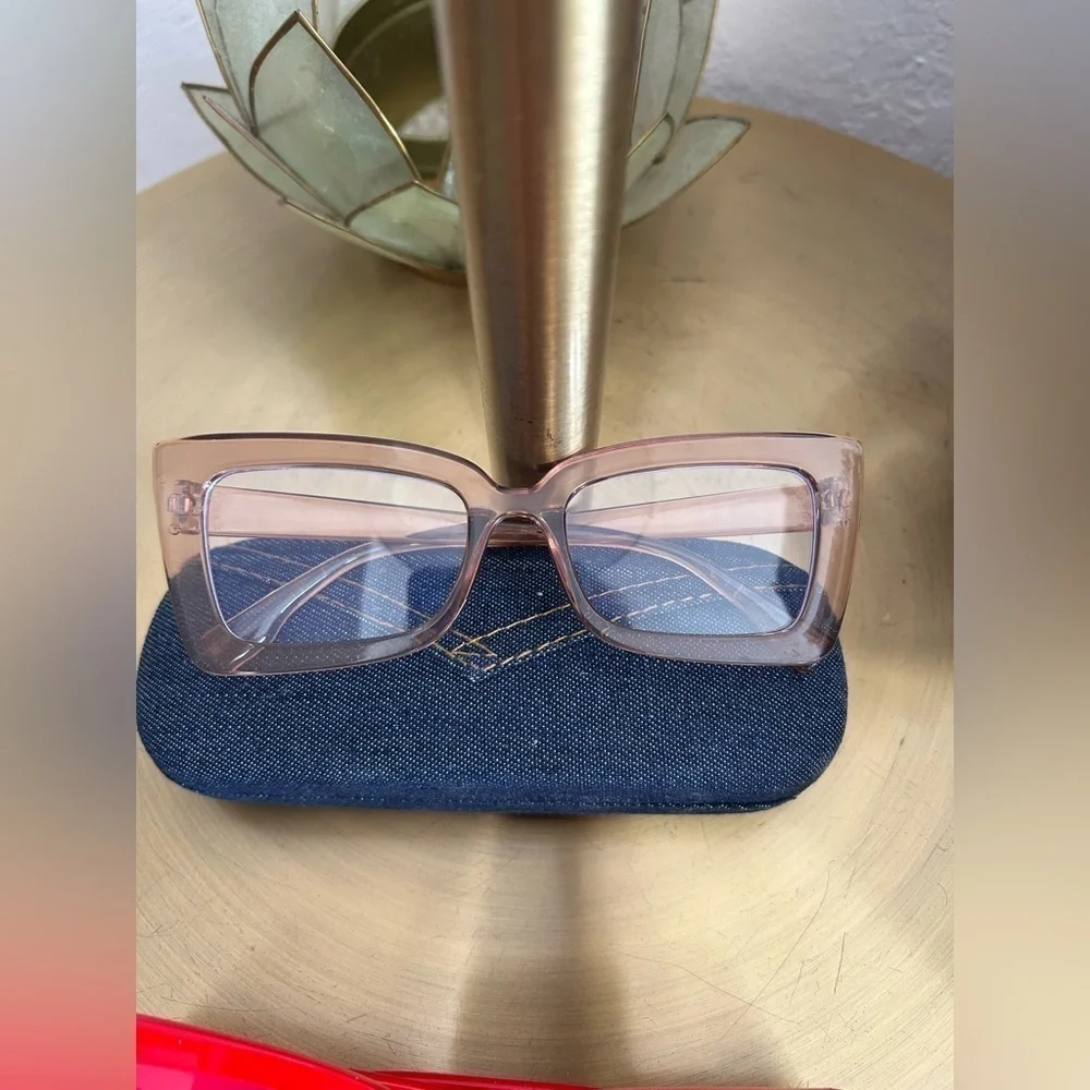 Rectangle Cat Eye Red And Taupe Decorative Glasses And Cool Case